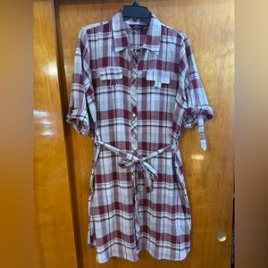 Mlle Gabrielle Burgundy and Cream Checkered Shirt XL